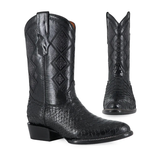 Bota Vaquera Oval Pitón Negro