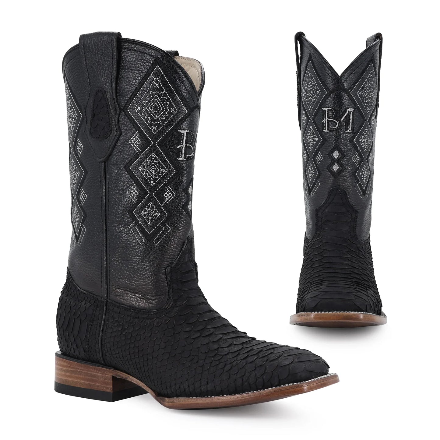 Bota Vaquera Bulldog Pitón Nobuck Negro