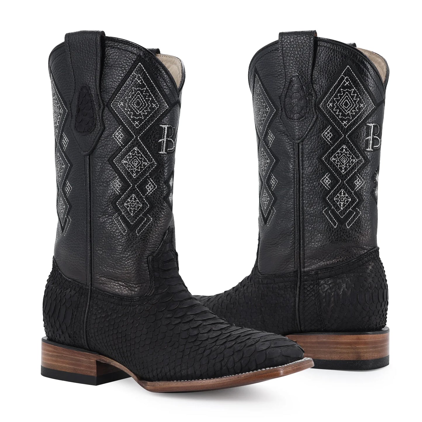 Bota Vaquera Bulldog Pitón Nobuck Negro
