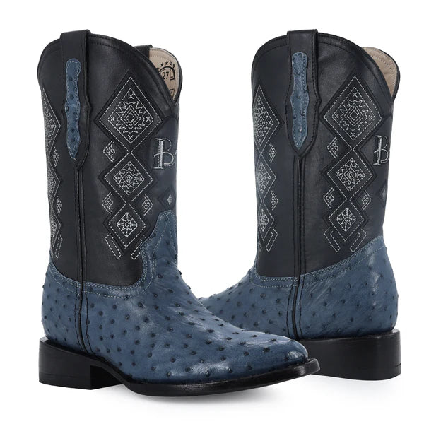 Bota Vaquera Oval Avestruz Azul mezclilla
