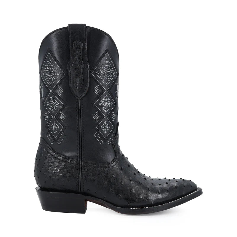 Bota Vaquera Oval Avestruz Negro