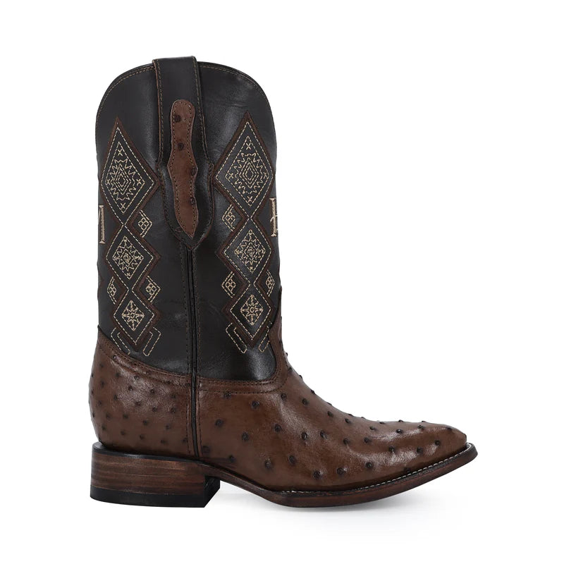 Bota Vaquera Oval Avestruz Cafe