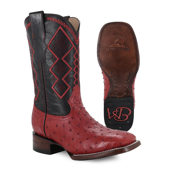 Bota Vaquera Bulldog Avestruz Rojo
