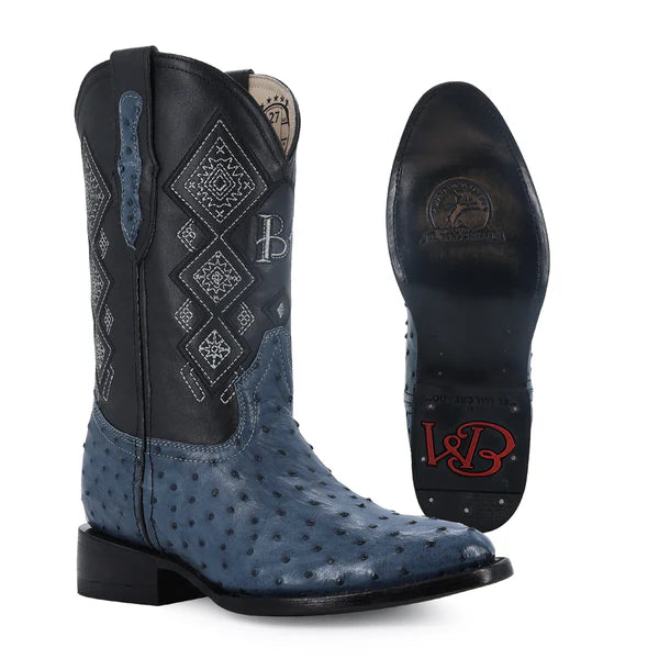 Bota Vaquera Oval Avestruz Azul mezclilla