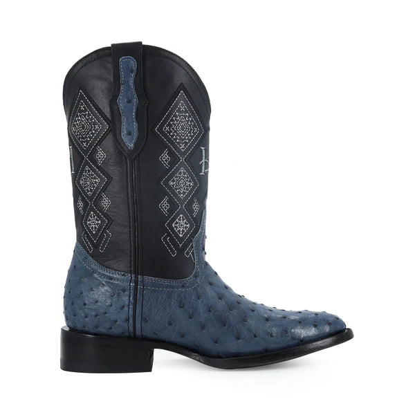 Bota Vaquera Oval Avestruz Azul mezclilla
