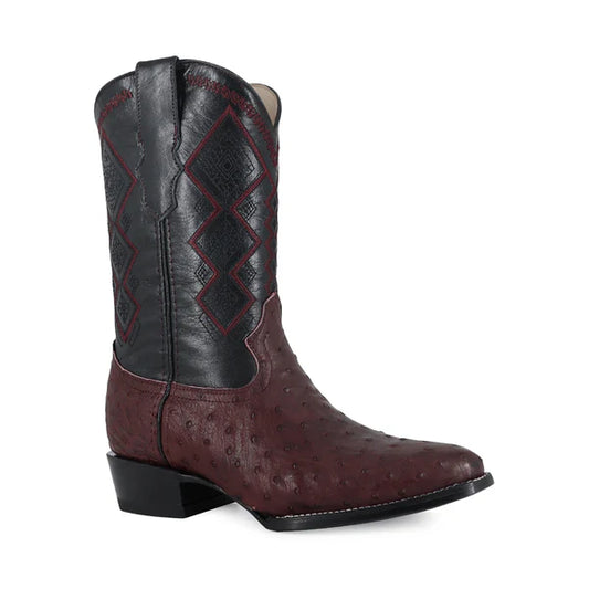 Bota Vaquera Oval Avestruz Vino
