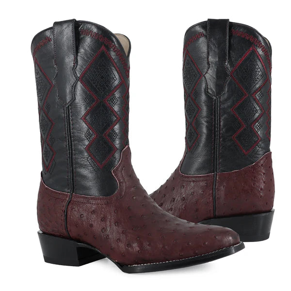 Bota Vaquera Oval Avestruz Vino
