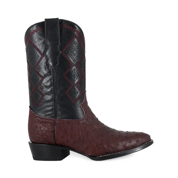 Bota Vaquera Oval Avestruz Vino