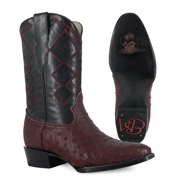Bota Vaquera Oval Avestruz Vino