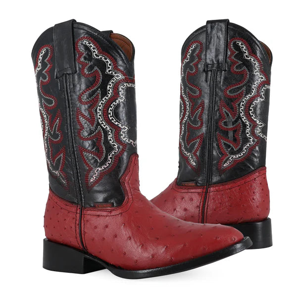 Bota Vaquera Oval Avestruz Rojo