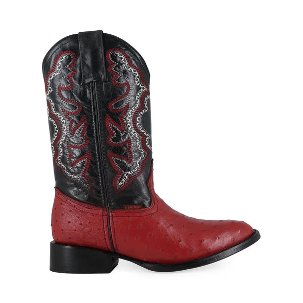 Bota Vaquera Oval Avestruz Rojo