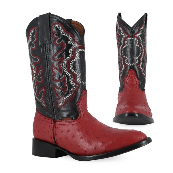 Bota Vaquera Oval Avestruz Rojo
