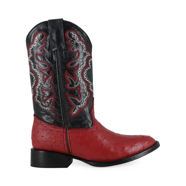 Bota Vaquera Oval Avestruz Rojo