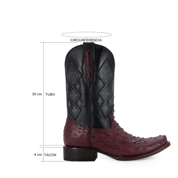 Bota Vaquera Dubai Avestruz Vino